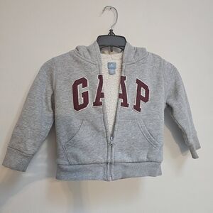 GAP Gray Sweatshirt Jacket With Fleece Lining Zipper Pockets